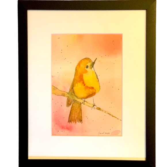 Hand Crafted Other - Original Watercolor and Ink Bird Painting